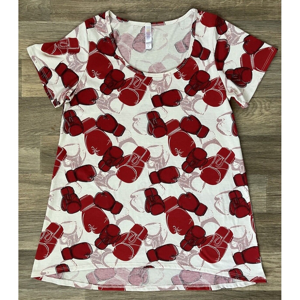 LuLaRoe T-Shirt Boxing Gloves Classic T Red White Women's Size M
